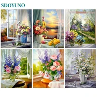 sdoyuno painting by number picture adults on canvas with framed acrylic paint drawing flowers diy kits coloring by numbers decor
