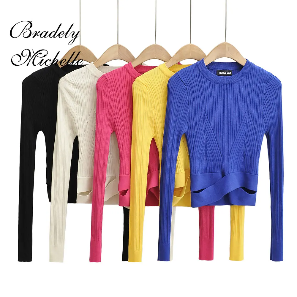 

Свитер женский весенний с круглым вырезом, уличная одежда в стиле ретро, однотонный Свободный пуловер с длинным рукавом и стерео текстурой, ...