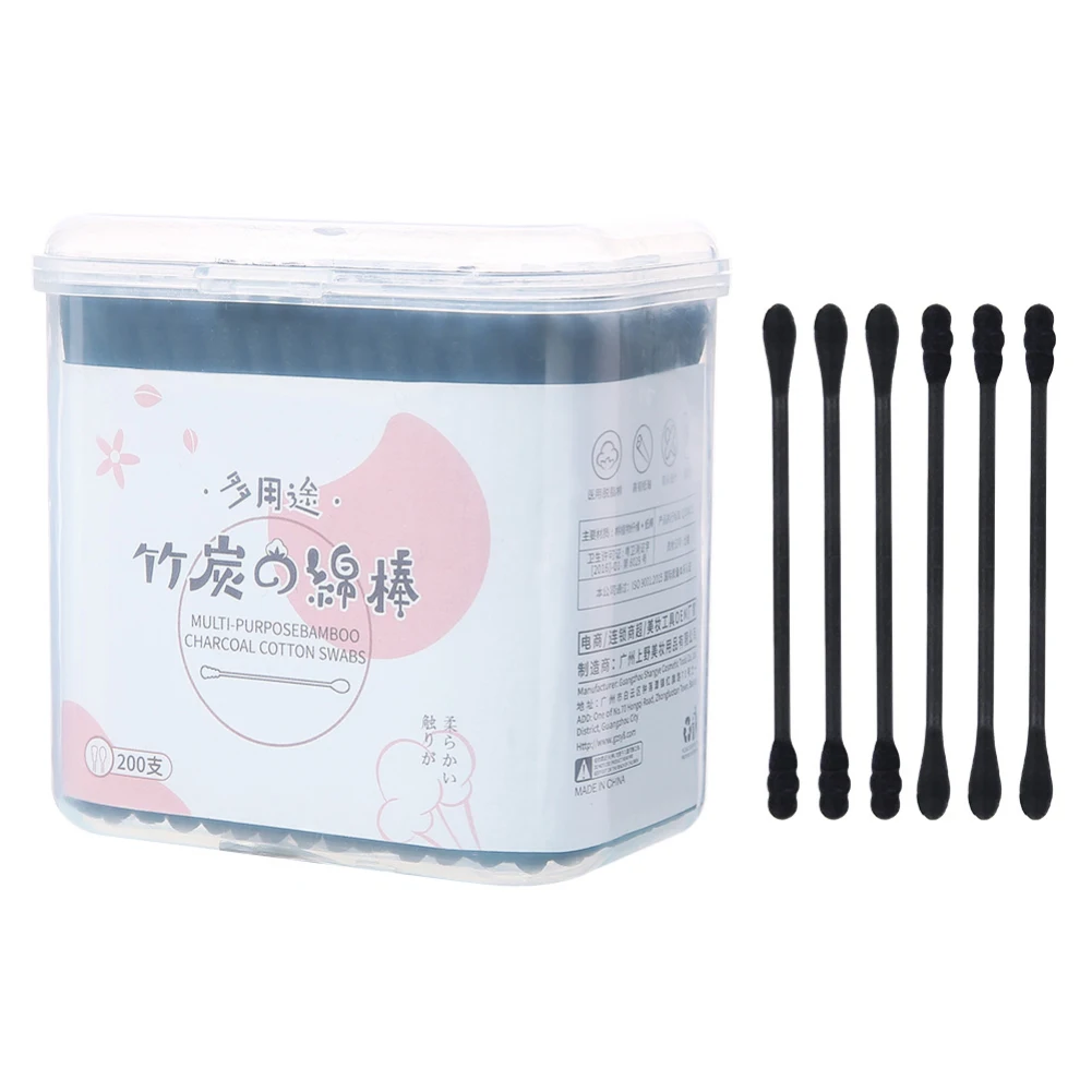 

200PCS/Box Double Head Cotton Swab Bamboo Charcoal Sticks Disposable Spiral Buds Cotton Swabs Beauty Makeup Nose Ears Cleaning