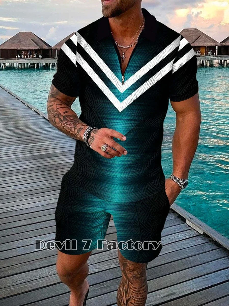 Men's Polo Shirts Short Sleeve Tracksuit Sets Summer Casual Shorts Suits Fashion 3D Print Luxury Shirts Male Clothes Streetwear