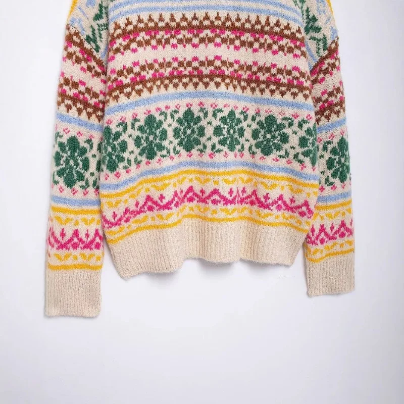 Topenomi модный жаккардовый вязаный пуловер женский американский ретро свободный