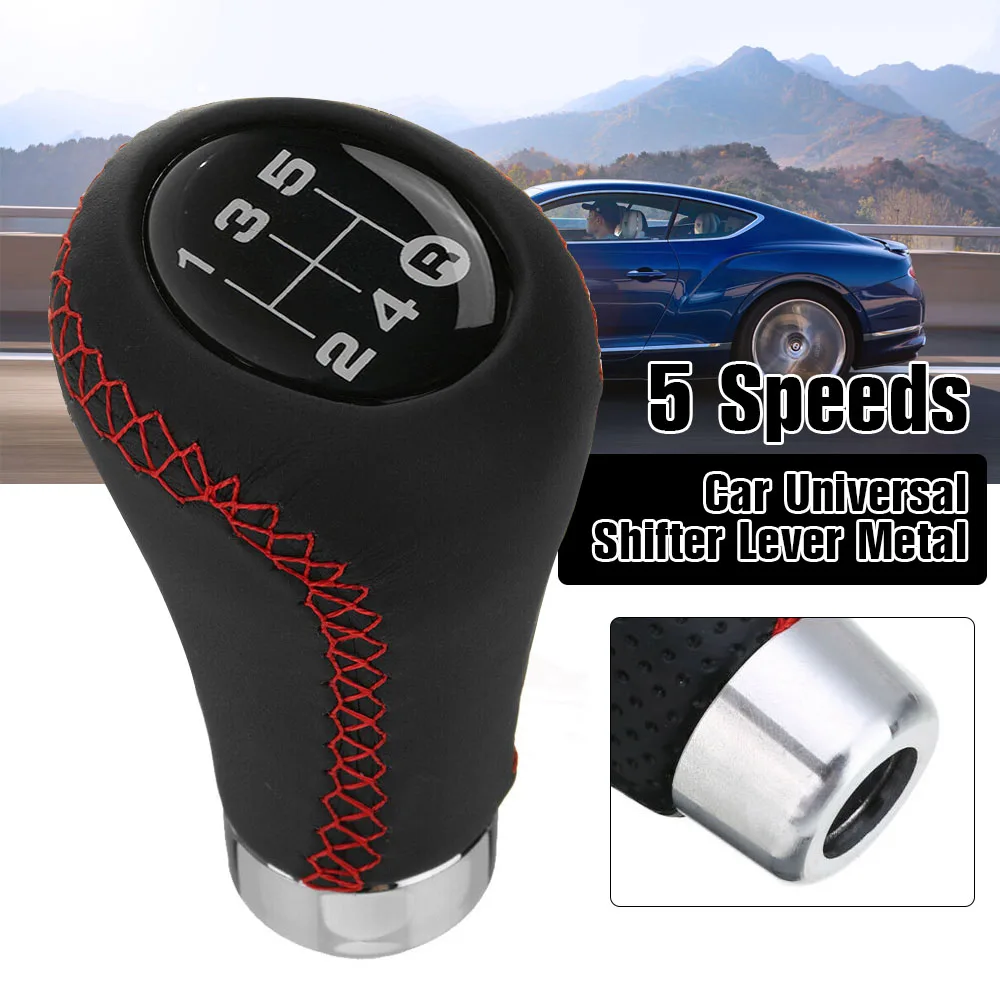 

Manual 5 Speeds Car Universal Shifter Lever Metal Pu Leather Red Stitch Gear Stick Handle Shift Knob with 3 Hoses Auto Part