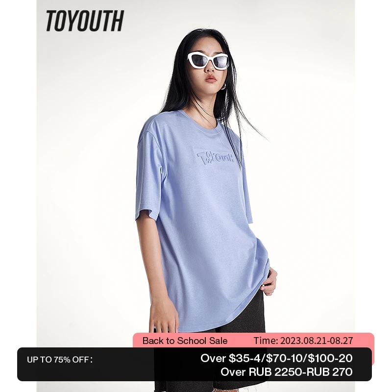 

Toyouth Women T-shirt 2023 Summer Short Sleeve O Neck Loose Tees 3D Letters Print Pink Blue Casual Streetwear Tops