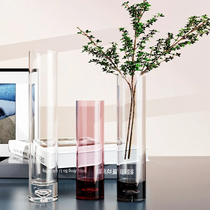 Современная стеклянная ваза цилиндрическая прямая трубка прозрачные вазы для