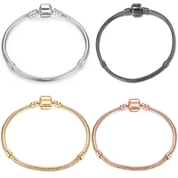 fashion european brand pan charms bracelet for women black rose gold silver color base snake chain bangles men diy beads jewelry