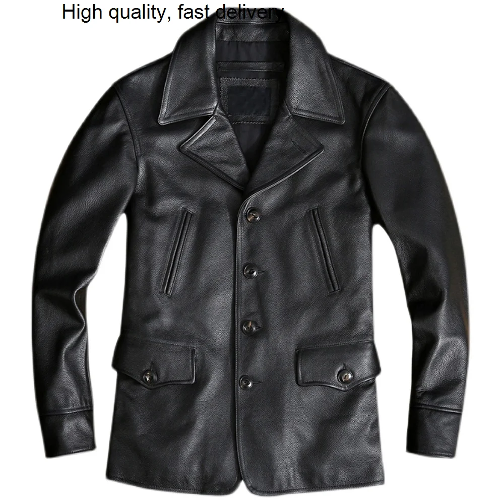 

Style Winter European Mens Trench Coats 5XL Cowhide Leather Jacket Coat For Man Single-breasted Mens Windbreaker Topcoat Cowhide