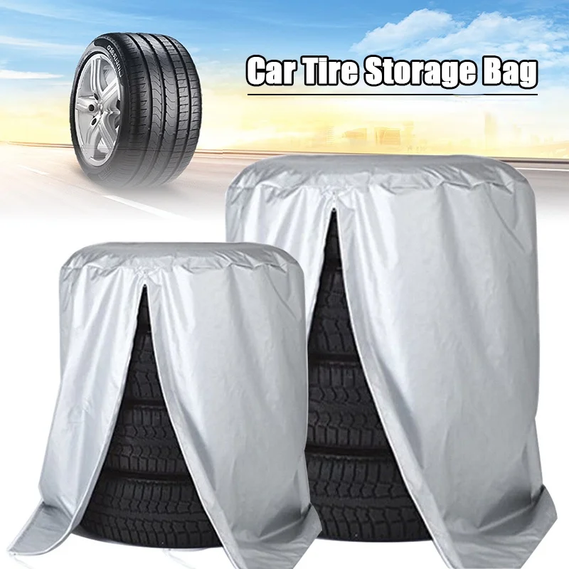 

Spare 4 Wheels Tire Cover Silver Tire Car Tire Cover Accessories for Winter Summer Polyester Tire Protector Storage Bag