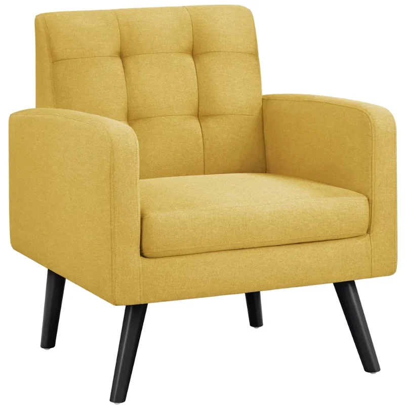 

Smile Mart Modern Tufted Accent Arm Chair with Rubber Wood Leg for Living room, Yellow nordic sofa
