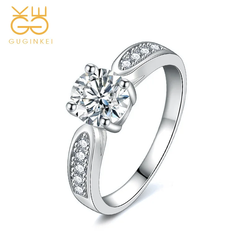 

GUGINKEI Classic Luxury Simple Square Zircon Rings Silver 925 Jewelry Ladies Womens Jewellery 925 Sterling Silver Ring Gift