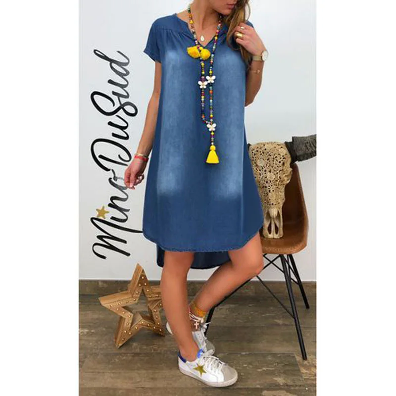 

2023 Autumn Women's Denim Long Dress Oversize V-neck Casual Dresses Female Trendy Fashion Loose Clothes Ladies