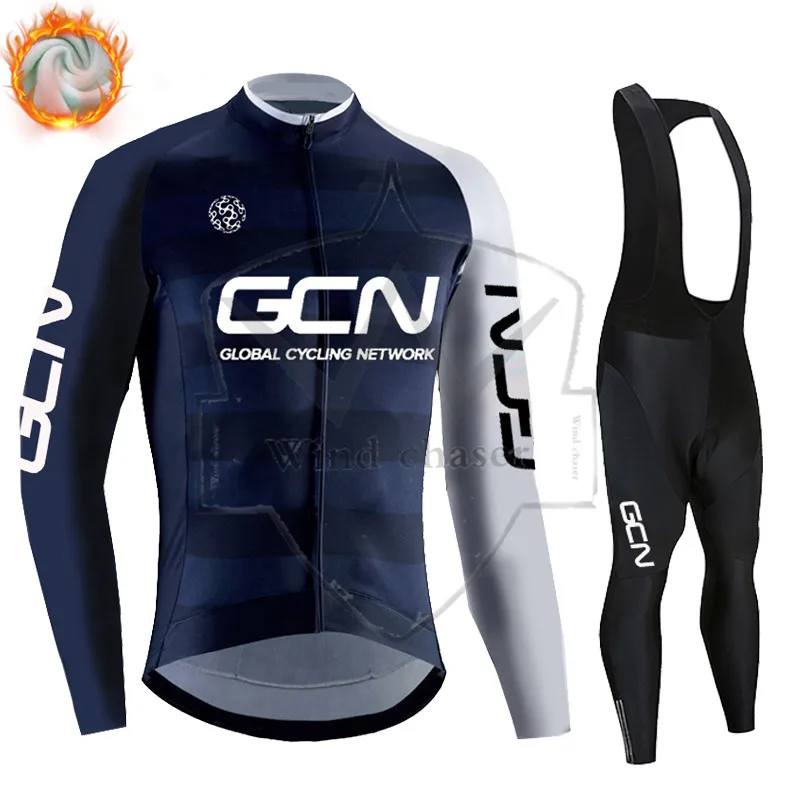 

New 2022 Winter Thermal Fleece Set Cycling Clothes Men's Jersey Suit Sport Riding Bike MTB Clothing Bib Pants Warm Sets Ropa GCN