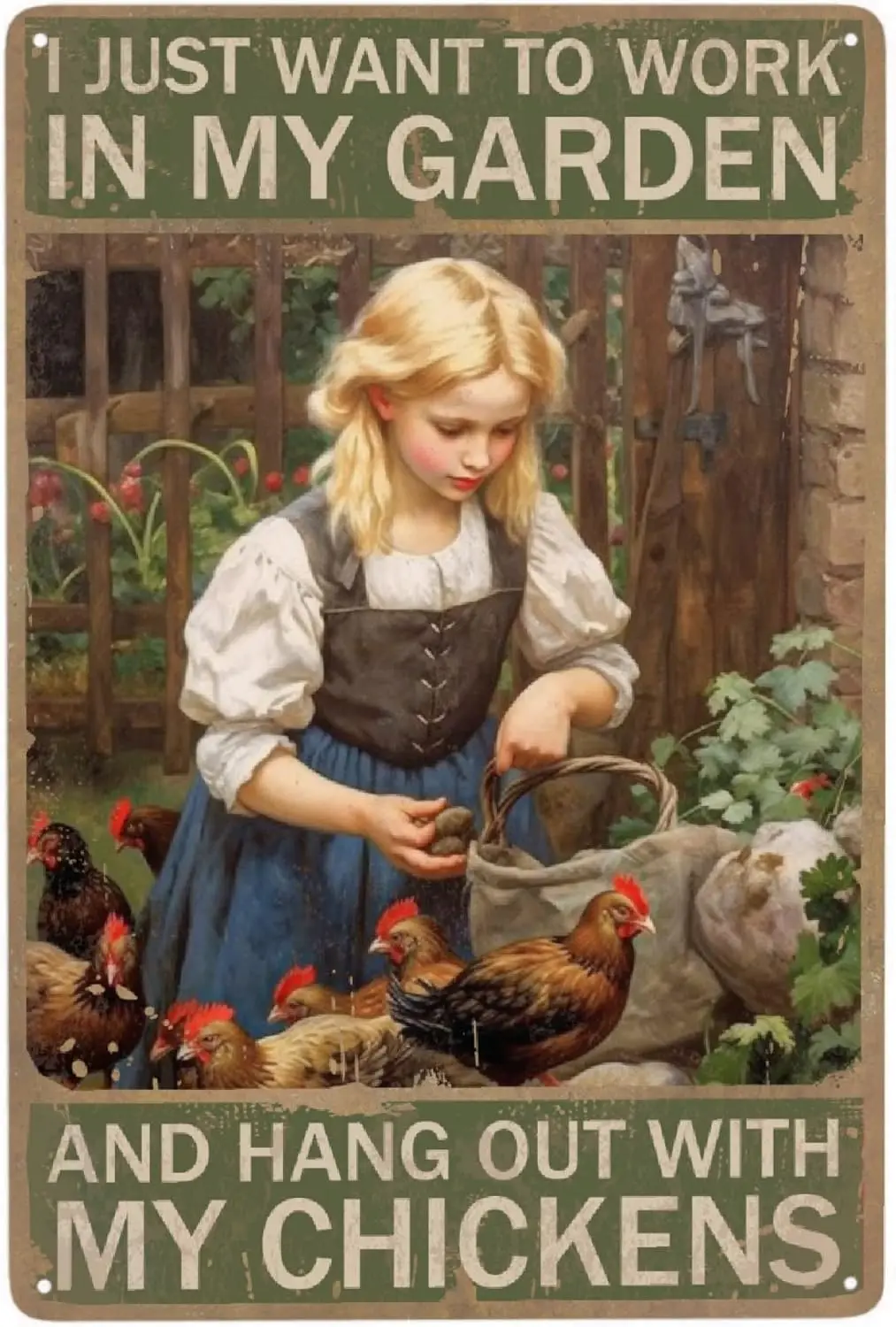 JOCASA винтажная девушка курица металлический жестяной знак ферма курицы я просто