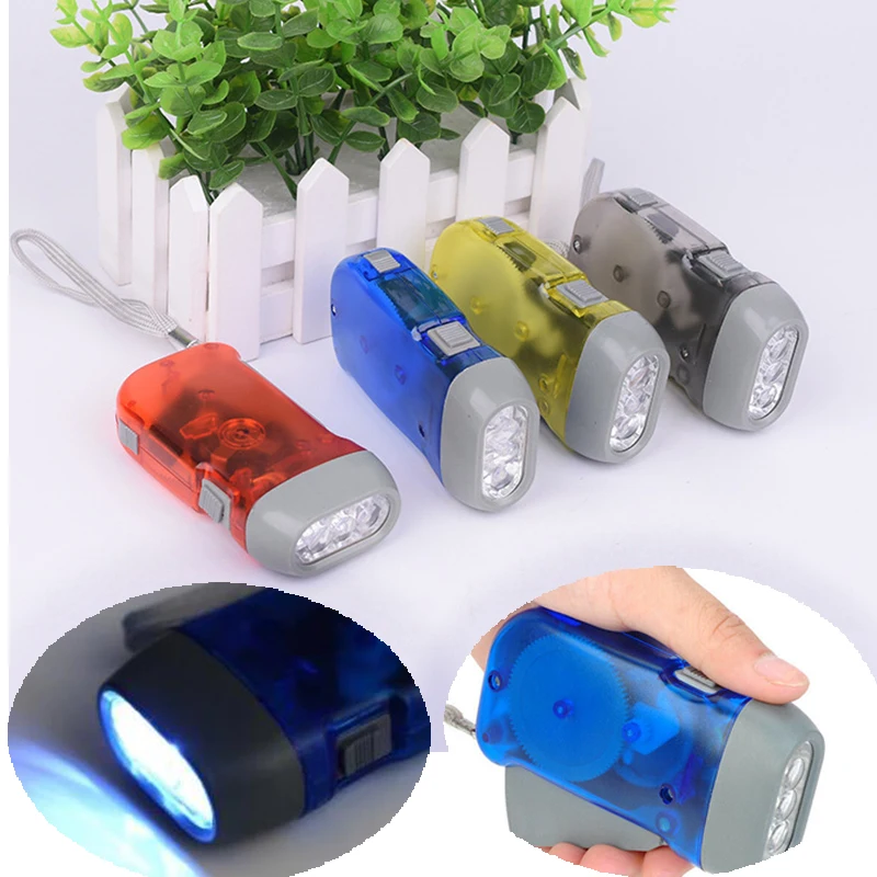 

Hand Crank Power Flashlight Transparent 3LED Hand Pinch Environmental Flash Light Plastic Outdoor Rechargeable Emergency Torch