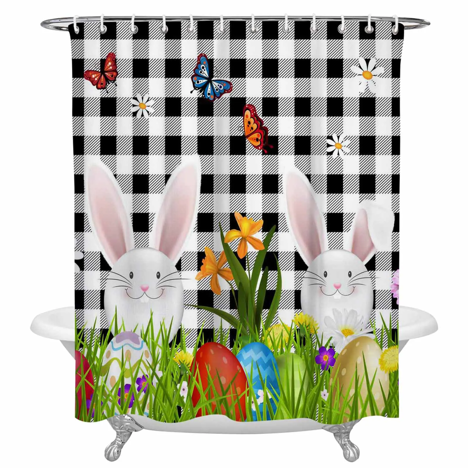 

Занавеска для душа с пасхальным Кроликом, яйцом, цветком, s, водонепроницаемая занавеска для ванной из полиэстера, декоративная занавеска дл...