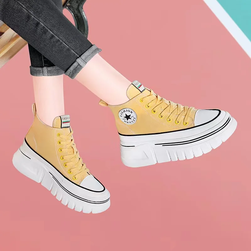 

New Autumn Thick Sole High Top Canvas Shoes for Women Increase Student Style Fashion Casual Sports Shoes Breathable