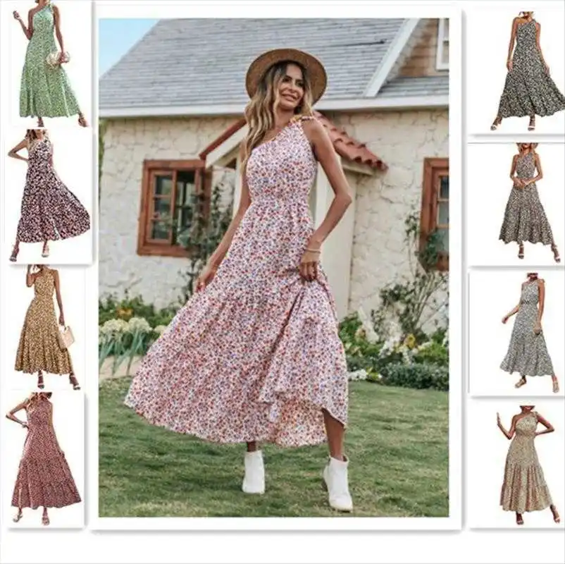 

Summer Womens Bohemian Floral Dress Beach Vacation Large Swing
