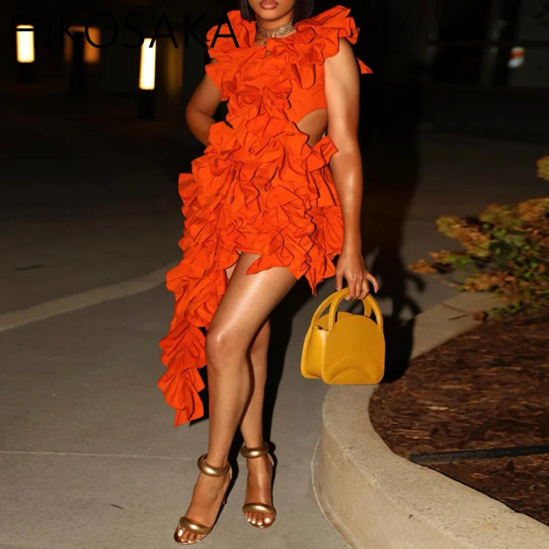 

Sexy Edible Tree Fungus Tierred Evening Dress High Low Asymmetrical Ball Gown Dress Women Club Party Evening High Street Dresses