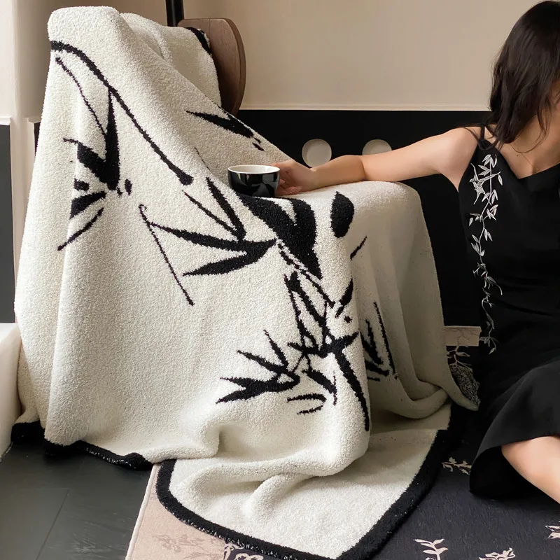 Китайский стиль живописи тушью бамбуковое лесное одеяло черно-белое ретро