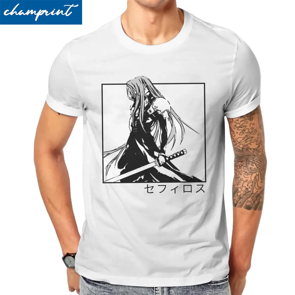 

Sephiroth Ffvii Final Fantasy Men T Shirt Vintage Tee Shirt Short Sleeve Round Neck T-Shirt Cotton Plus Size Tops