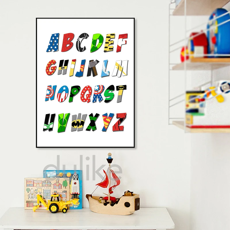 Супергерой алфавит художественные принты подарок для мальчиков супергерой Cinematic