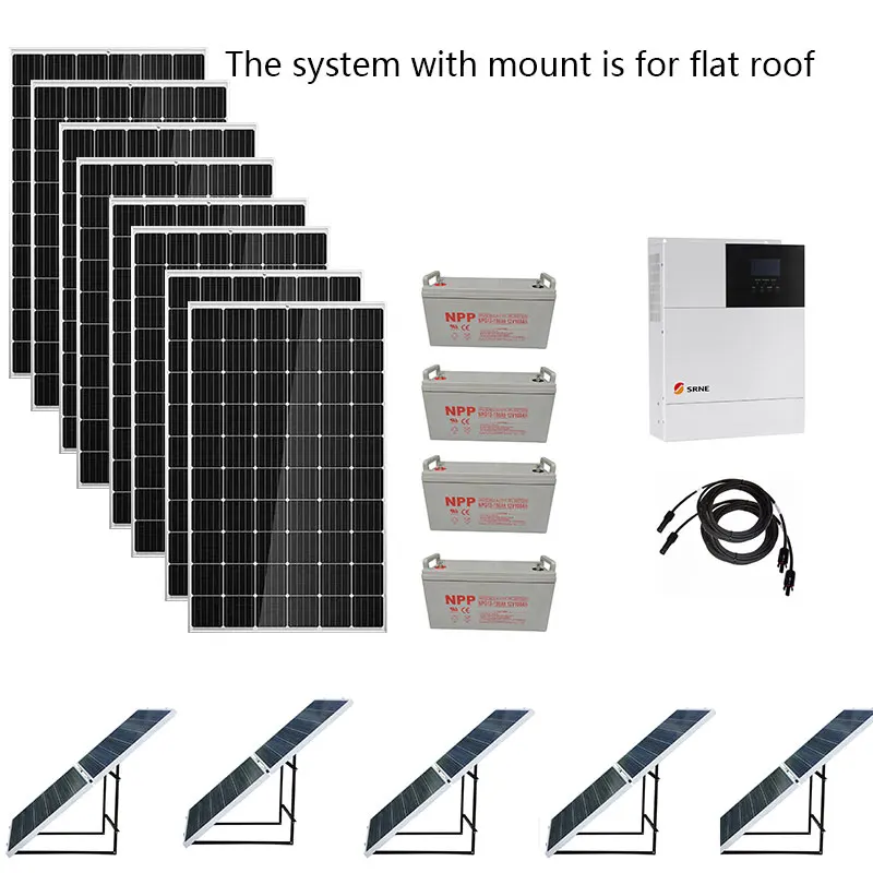 Solar Panel Kit Complete 5000W 220V 110V Photovoltaik Panel 300W  UPS Hybrid Inverter Mount Home 4HP Air Conditioning Bedroom