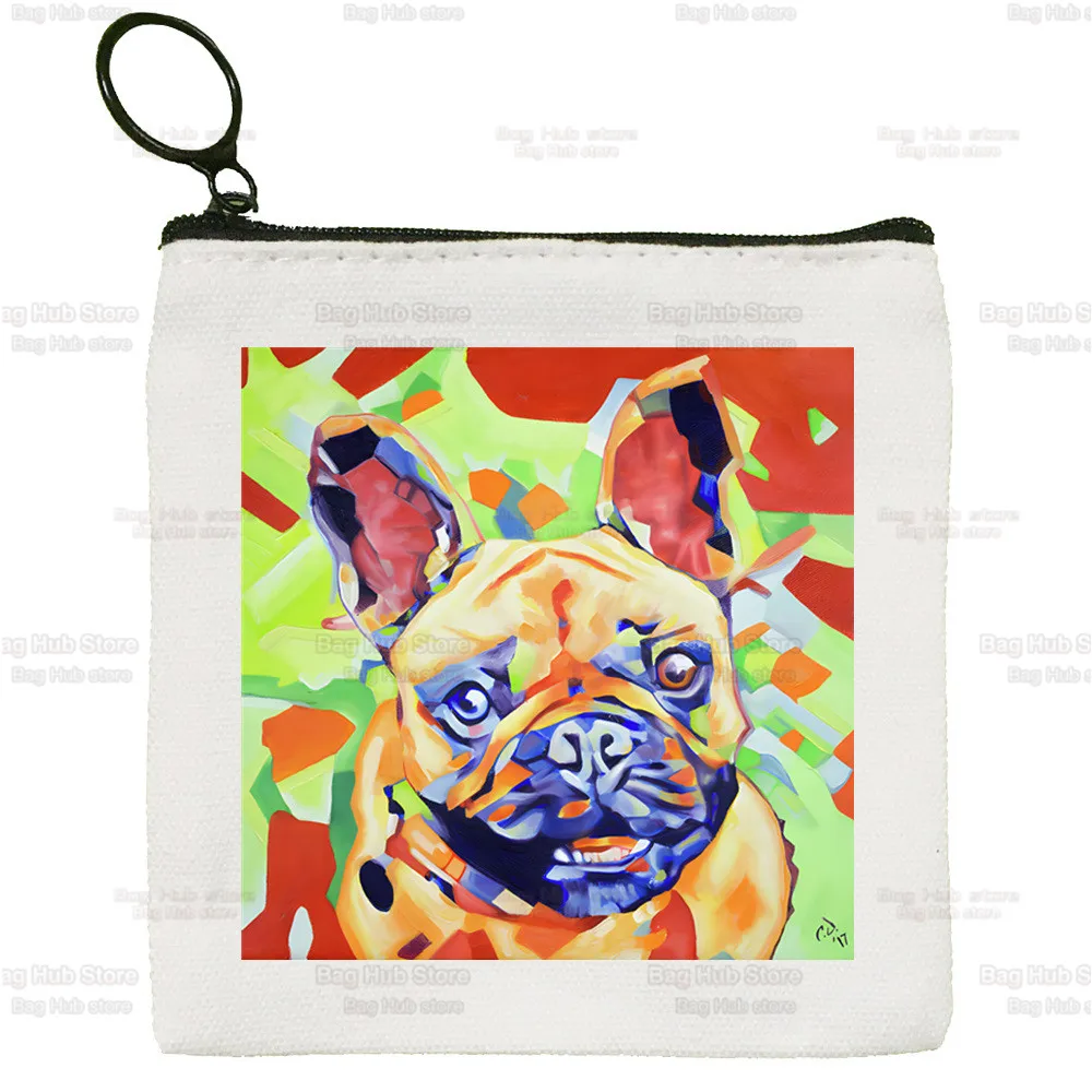French Bulldog Coin Purse Vintage Mini Wallet Change Pouch Kawaii Dog Lover Graphic Keys Card Bag Storage Card Bag Zipper
