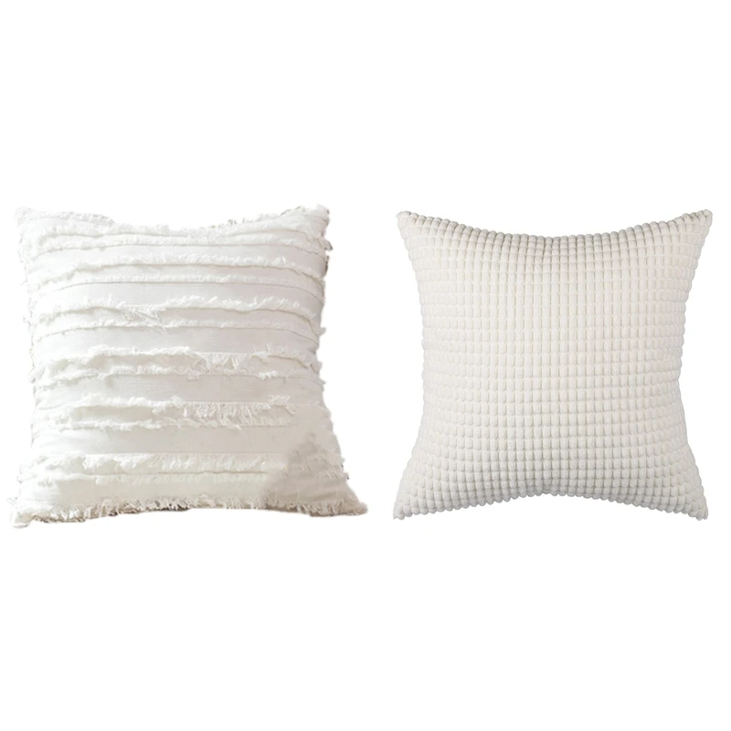 

Женская квадратная подушка с кисточками, чехол, хлопковая наволочка 45x45 см, белый и 2x кремовый белый