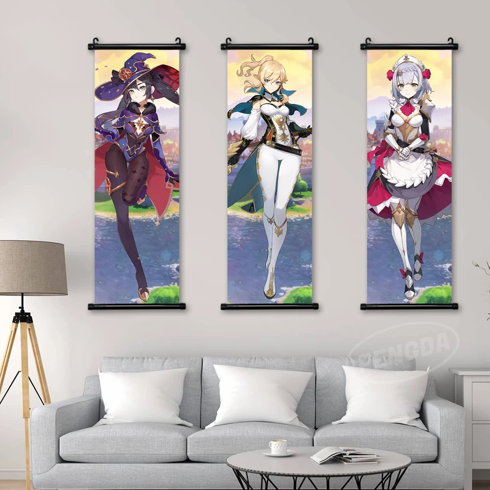 

Wall Art Anime Pictures Mural Poster Genshin Impact Scroll Hanging Jean Gunnhildr Painting Razor Xingqiu Canvas Print Home Decor