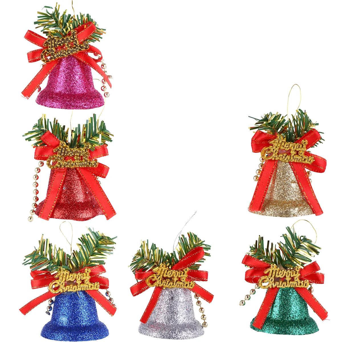 

6pcs Christmas Bell Ornament with Bow Glitter Bell Xmas Tree Bell Decoration for Fireplace Tree 4. 1CM ( Assorted Color )