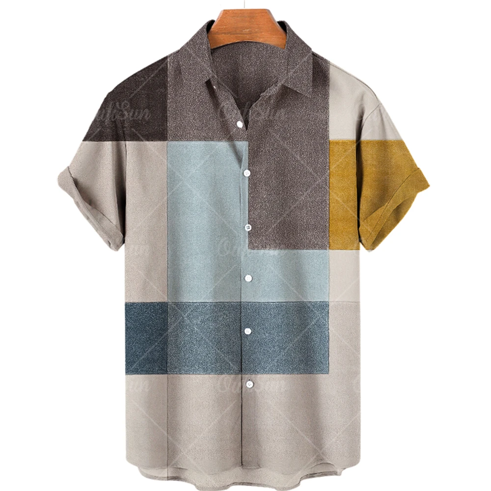 Рубашка мужская оверсайз с коротким рукавом Модная тонкая сорочка в клетку