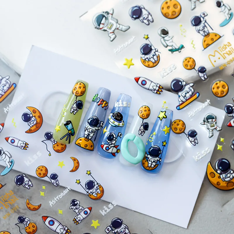 1 лист 5D реалистичные рельефные наклейки для ногтей с изображением дороги на планете Звезды Луны наклейки для ногтей переводки для маникюра DIY Подвески