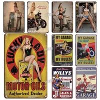 ineed decor sexy pin up girl car motorcycle poster metal tin sign vintage retro metal plate for man cave garage wall decor