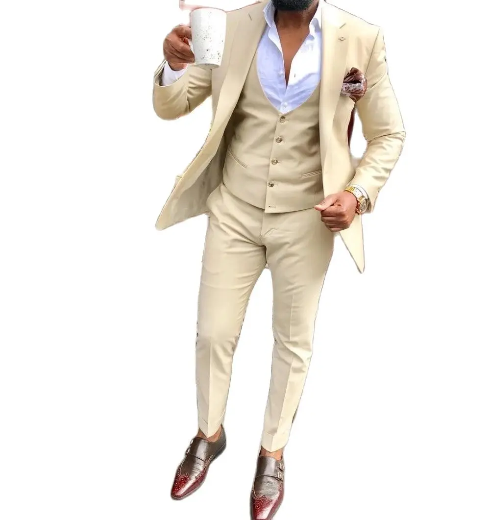 

2020 New Men's 3 Pieces Champagne Suit Formal Business Notch Lapel Silm Fit Tuxedo Groomsmen For Wedding (Blazer+Vest+Pants)