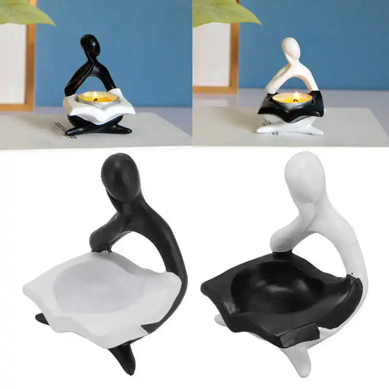 

Resin Sculpture Candlestick Innovative Abstract Characters Candle Cup Holder Library Reader Candlestick Ornament