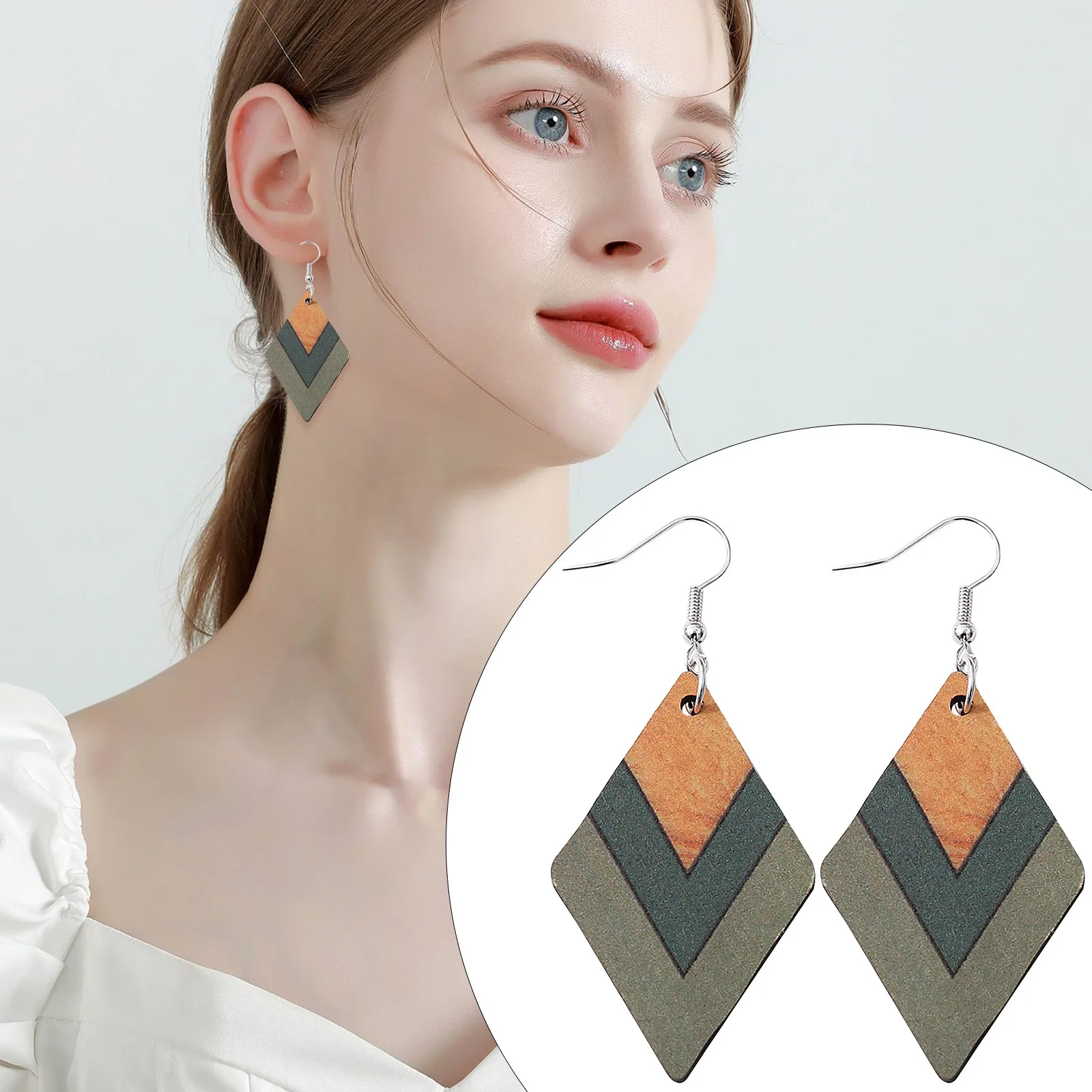 Деревянные Серьги С Градиентом Кленового Листа Двусторонние Носимые Украшения