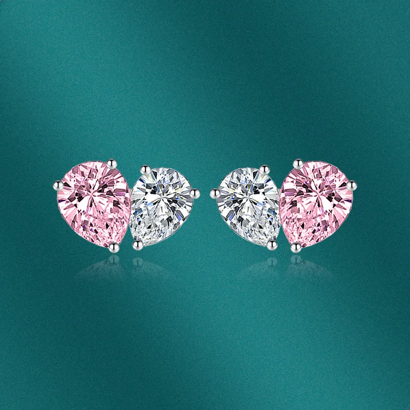 

UILZ Romance Heart Shaped Zircon Stud Earrings Pink White Water Drop Crystal Piercing Earring Party Dinner Jewelry Wholesale