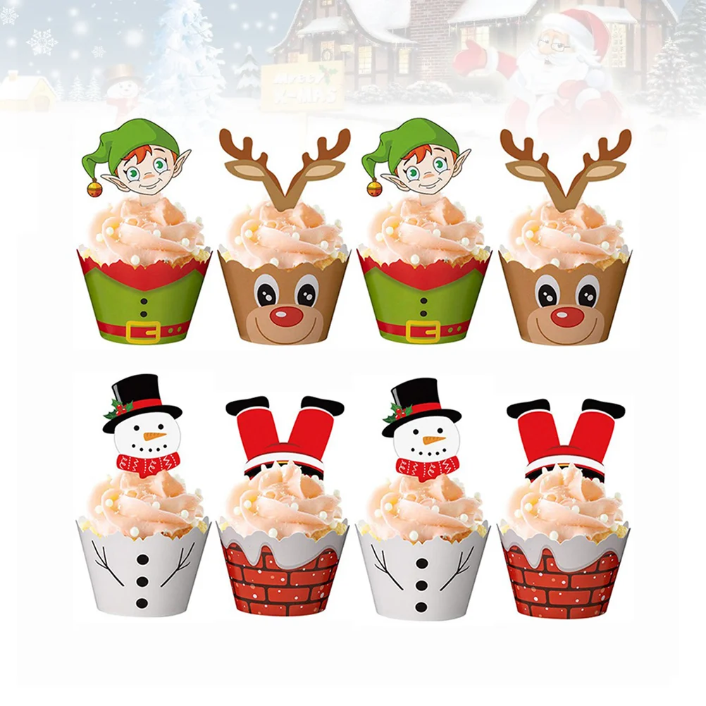 

Christmas Cake Cupcake Toppers Wrappers Decorations Mini Picks Wrapper Paper Liners Topper Party Cups Birthday Supplies