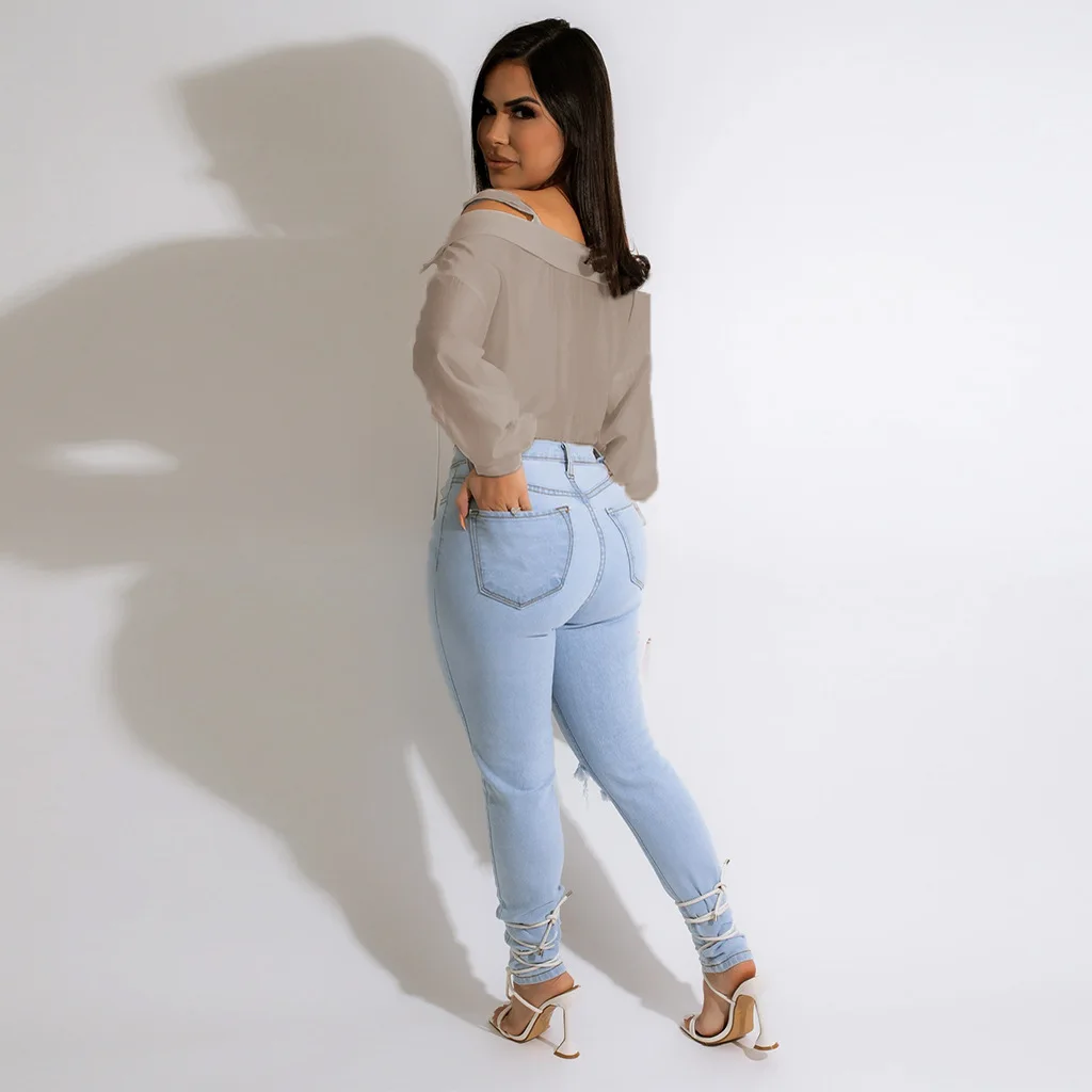 Women Chiffon Blouses 2022 Summer Simple Fashion Style Solid Sexy Sling Long Sleeve Deep V neck Hollow Out Slim Shirt Streetwear