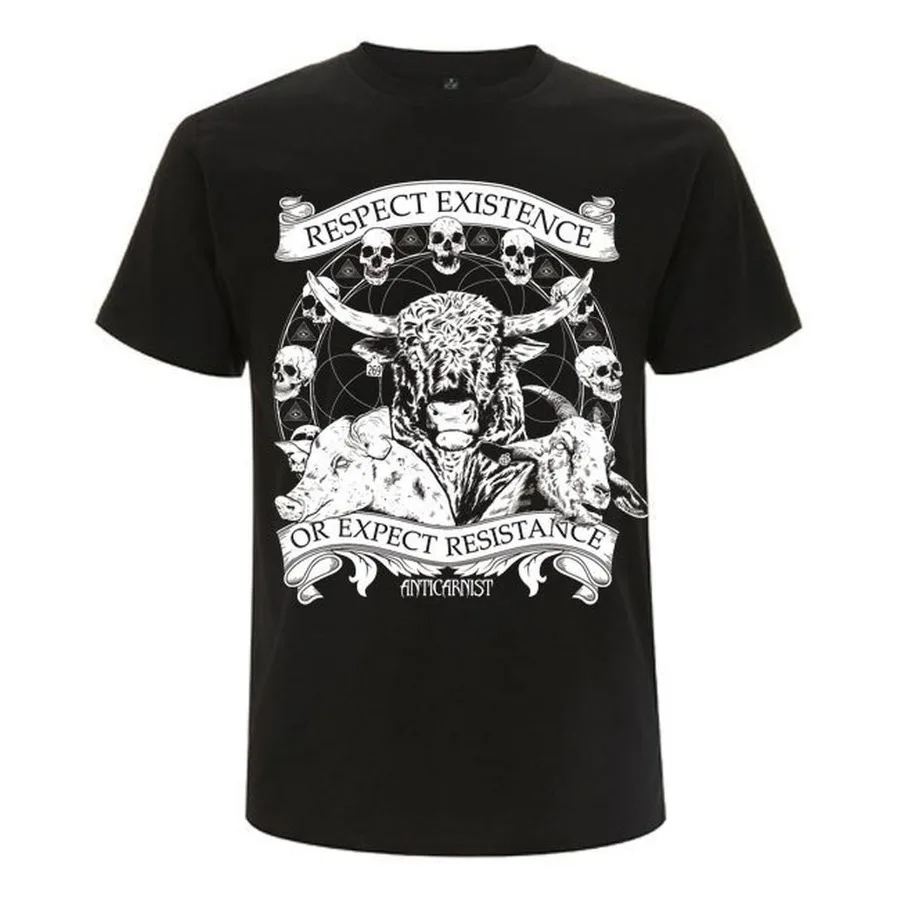 Футболка для веганов, антикарнистская, фотосессия, искусственный металл, уважение существования или ожидание сопротивления