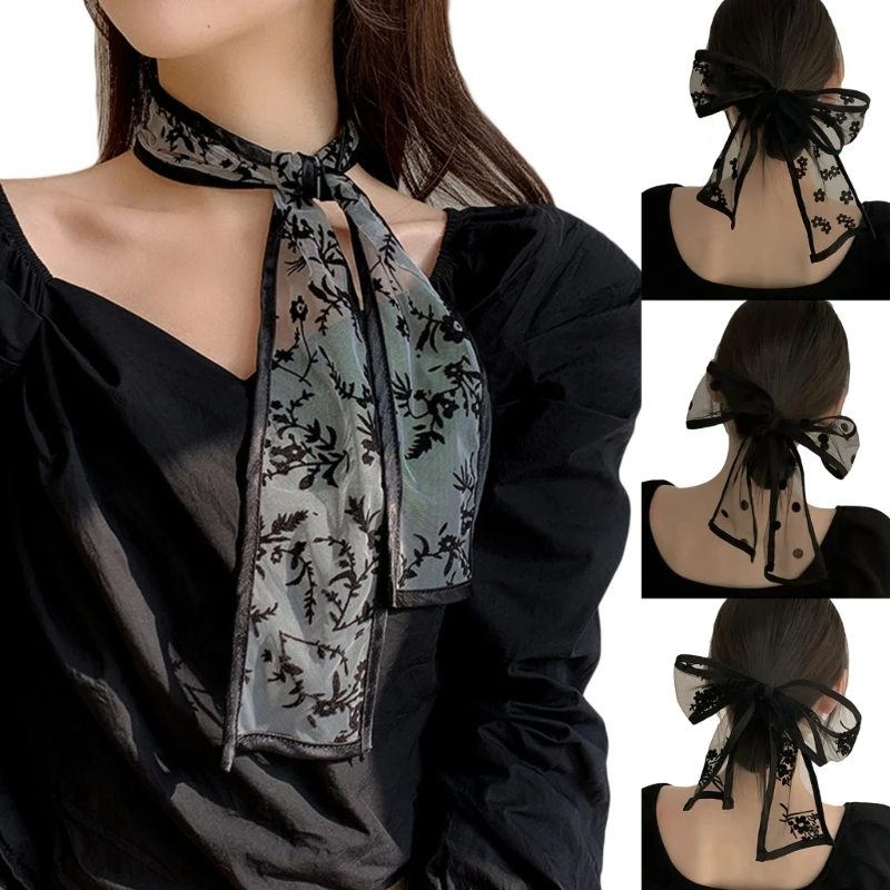 

Black Skinny Scarf Headband Lace Hairband Tied Bows Hair Bands Bows Hair Tie