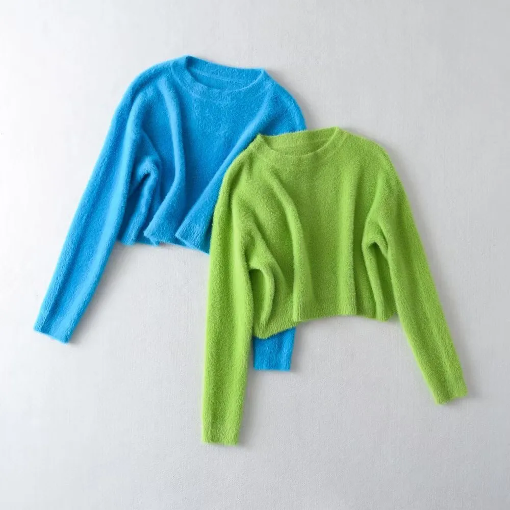 

BER&OYS&ZA Autumn/Winter 2022 new women's wear vintage round neck fashion solid color soft Chenille ultra soft knit