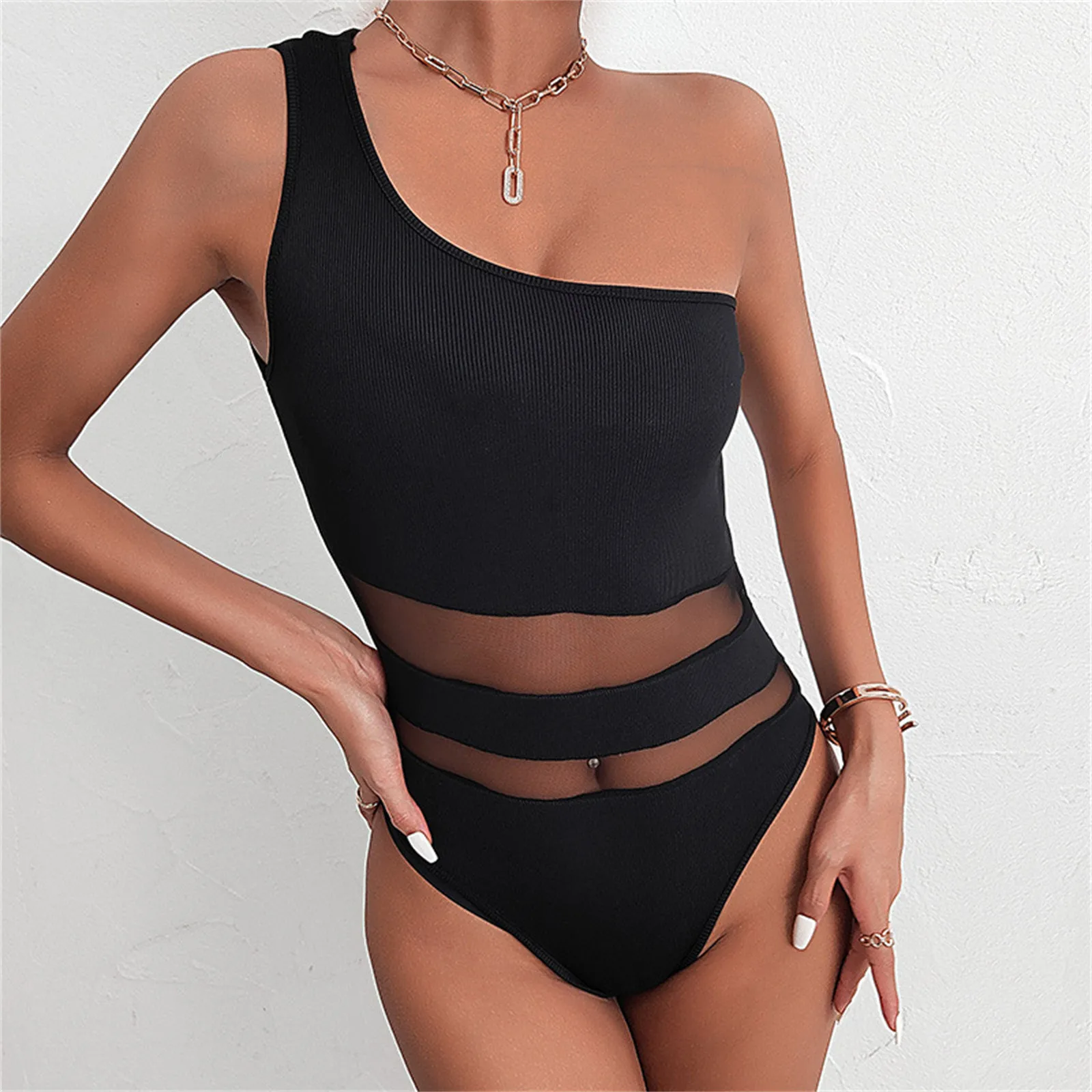 

One Shoulder Bodycon Bodysuit Women Cut Out Sexy Bodysuit 2023 Ladies Summer Overalls Body Femme