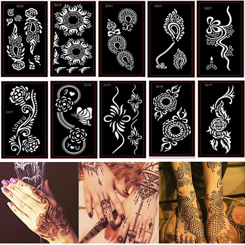 

5 Sheets Henna Stencil Temporary Hand Tattoo Body Art Sticker For Women Girl Template Wedding Tool Tattoo Stencil