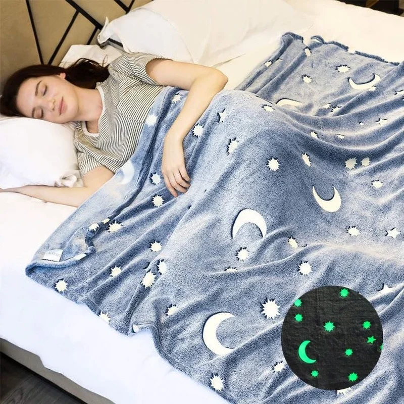 

Luminous Warm Flannel Blankets Night Fluorescent Geometric Print Sheet Sofa Throw Bedspread Children's Siesta Leisure Coverings