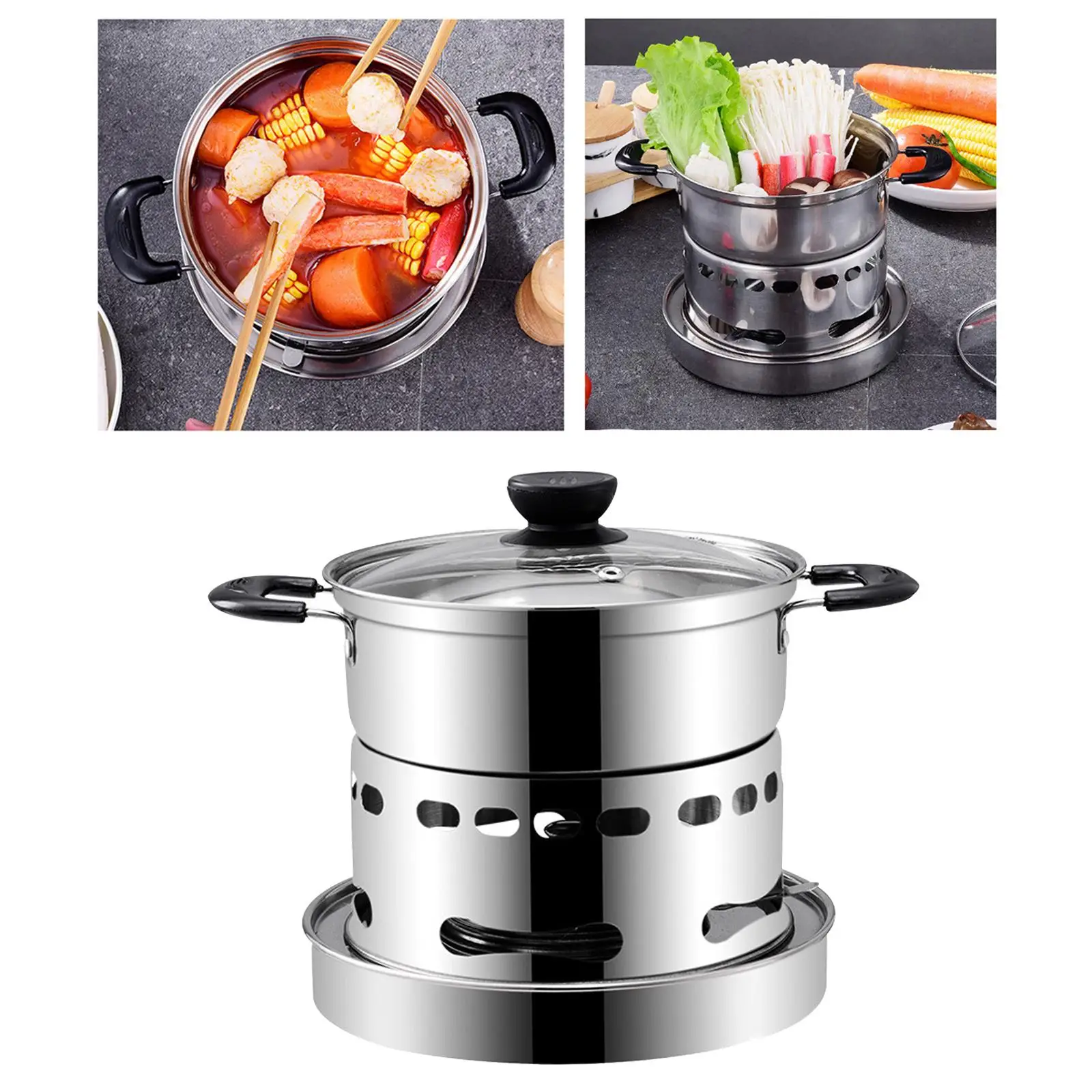 

Outdoor Camping Stove Mini Alcohol Stove Hot Pot Stainless Steel Chafing Dish Pot Mini Cookware for Hiking Catering