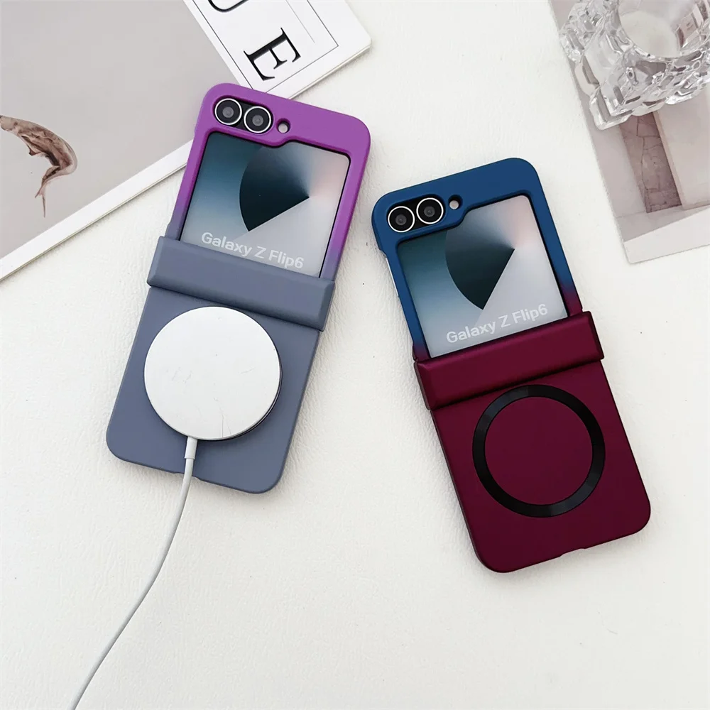 Магнитный чехол с градиентом для Magsafe Samsung Galaxy Z Flip 6 5 4 3 двухцветный матовый