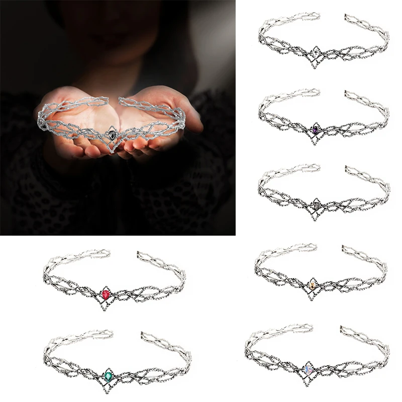 

Movie King Round Elves Crown Tiara Women Waterdrop Zircon Headband Bridal Hair Accessories Crown Wedding Headwear Gifts