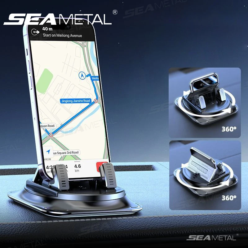 SEAMETAL Car Phone Holder Dashboard Mobile Phone Stand 360 Degree Rotating Suction Cup Anti Slip Base Phone Support Washable