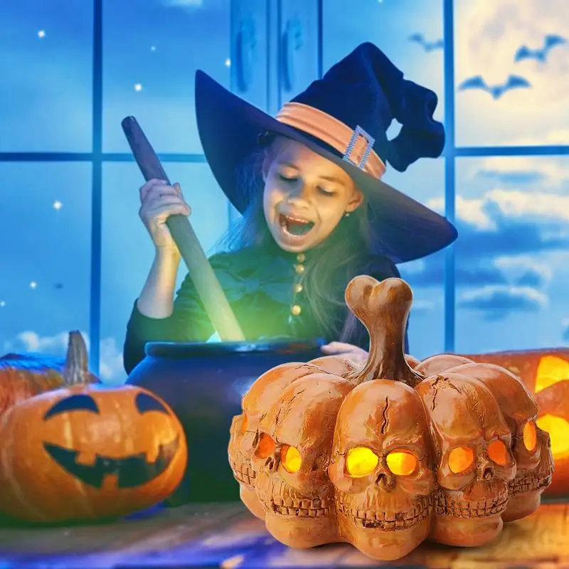 

Светодиодная Ночная подсветка в виде тыквы, Хэллоуин, 8-стороннее настольное украшение со скелетом, для кухни, для внутреннего и наружного д...