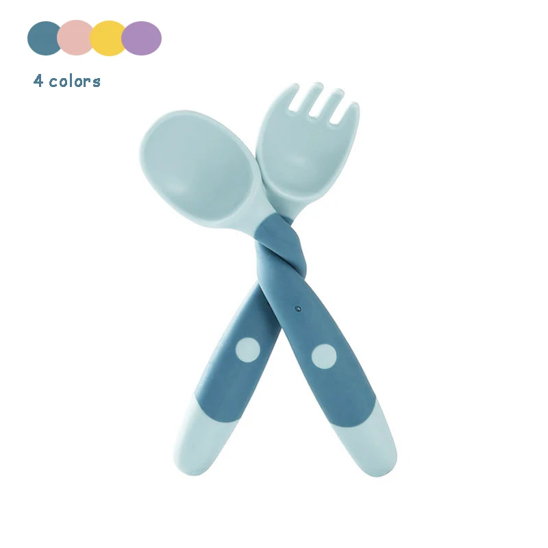 

2PCS Silicone Spoon Fork for Baby Utensils Set Auxiliary Food Toddler Learn To Eat Training Bendable Soft Fork Infant Tableware